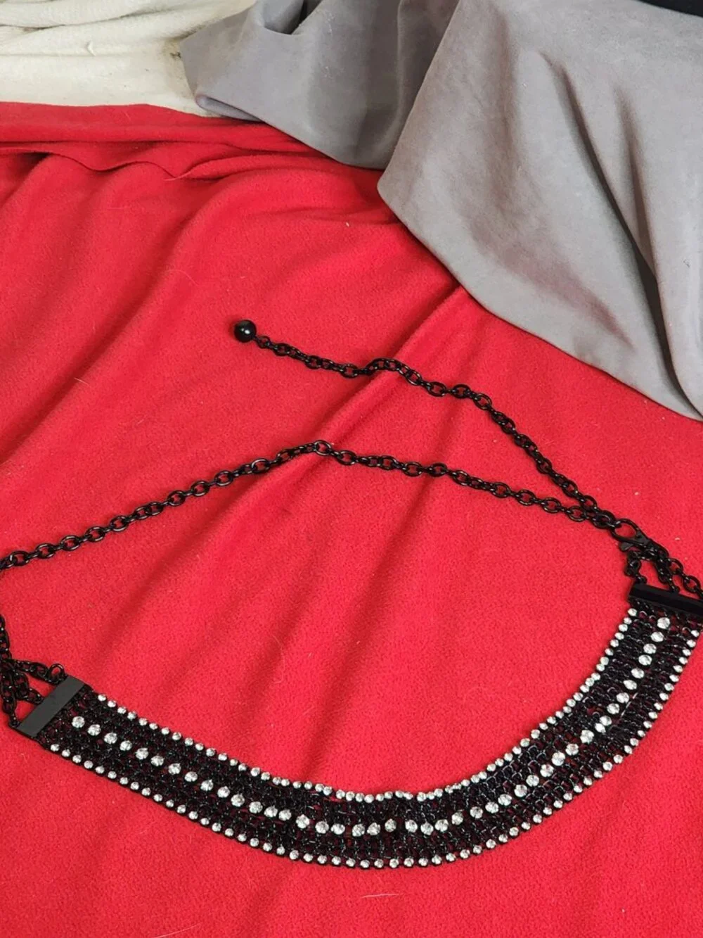 Chico's Vintage Black Metal and Rhinestone Adjustable 50.5